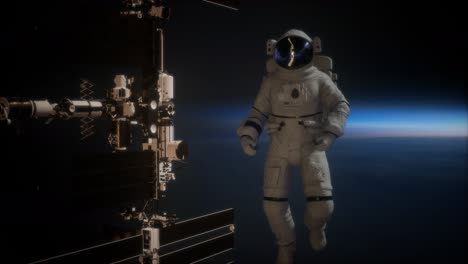 Estación-Espacial-Internacional-Y-Astronauta-En-El-Espacio-Ultraterrestre-Sobre-El-Planeta-Tierra